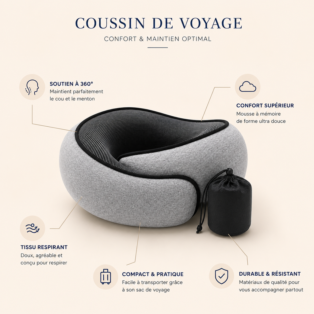 Coussin de Voyage Ergonomique à Mémoire de Forme
