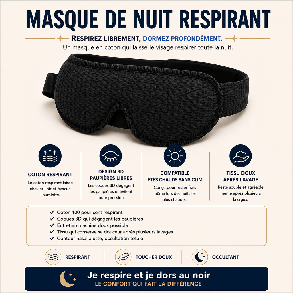 Masque de Sommeil 3D Ergonomique Anti-Lumière