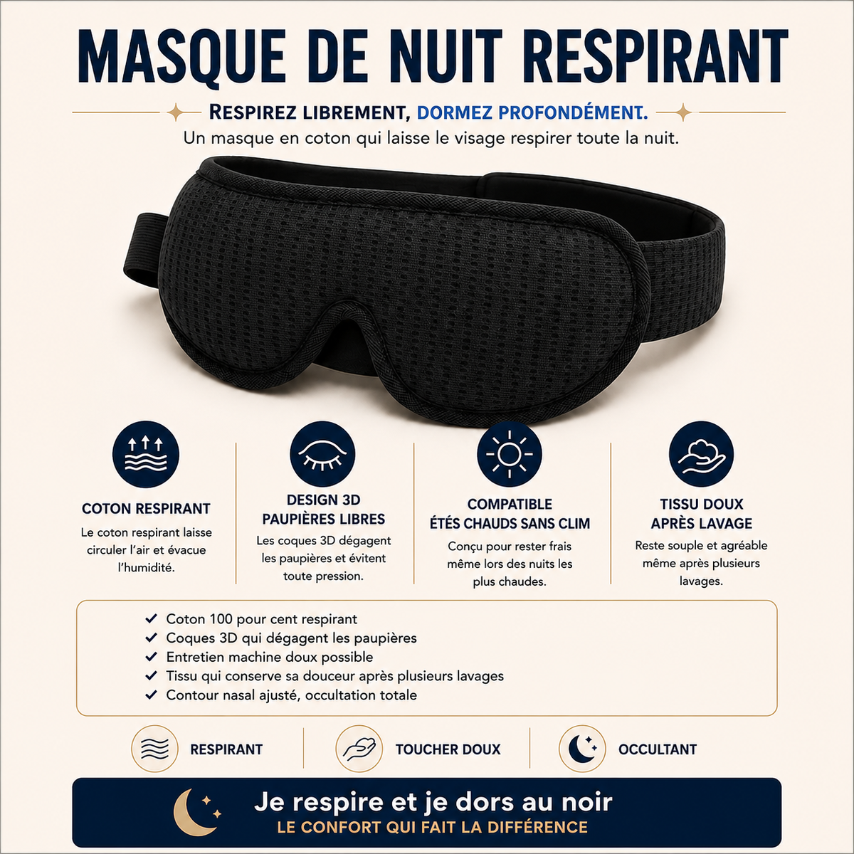 Masque de Sommeil 3D Ergonomique Anti-Lumière