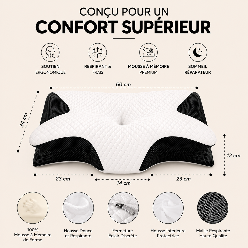 Oreiller Ergonomique  — Soutien Cervical