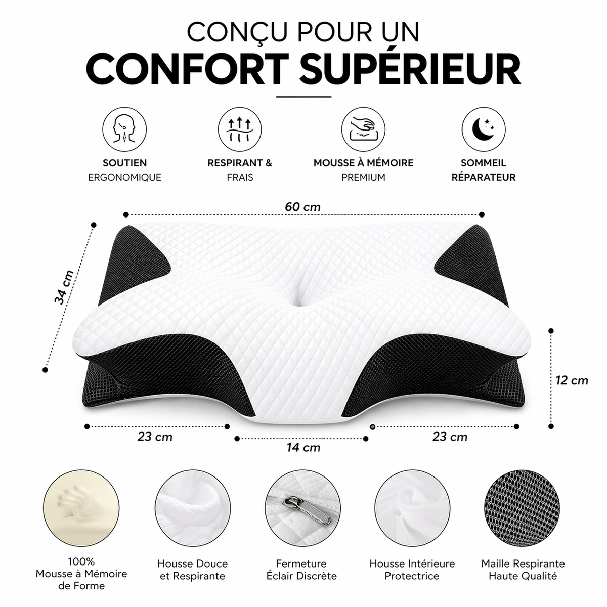 Oreiller Ergonomique  — Soutien Cervical